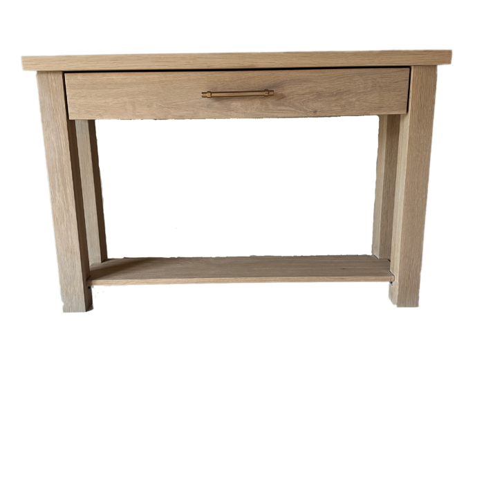 white oak console table, finished with a white wash stain, and Odies Oil for durability